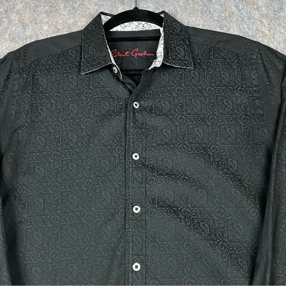 Robert Graham Black on Black Windsor Paisley Jacquard Flip Cuff Classic Shirt M - Picture 8 of 16